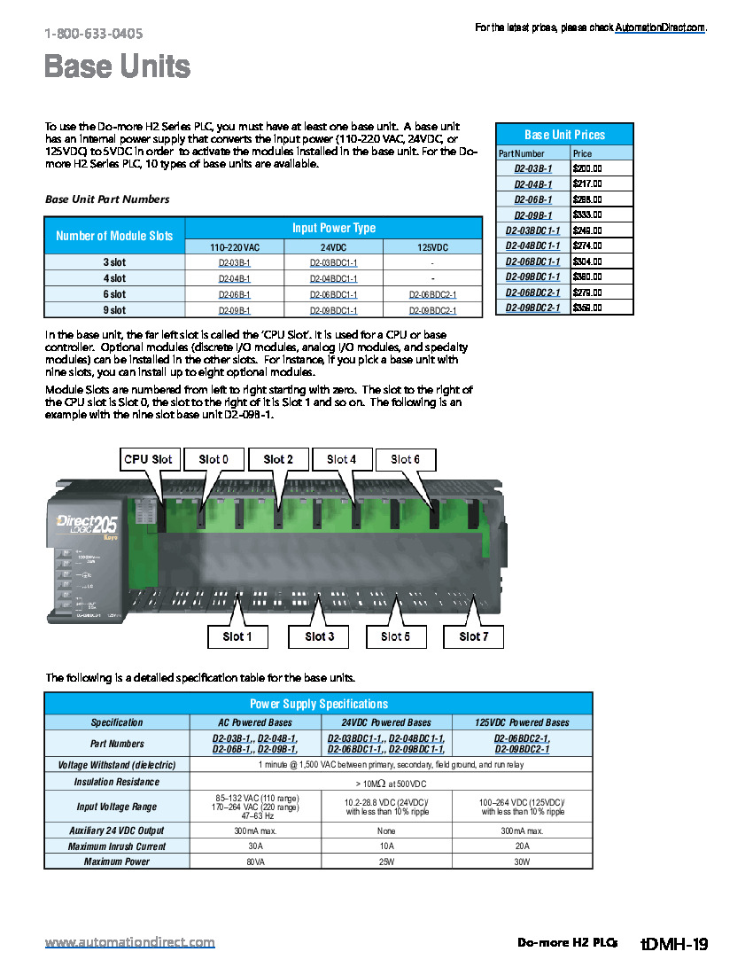 First Page Image of D2-09BDC1-1 Base Units DL205 Tech Specs Data Sheet.pdf